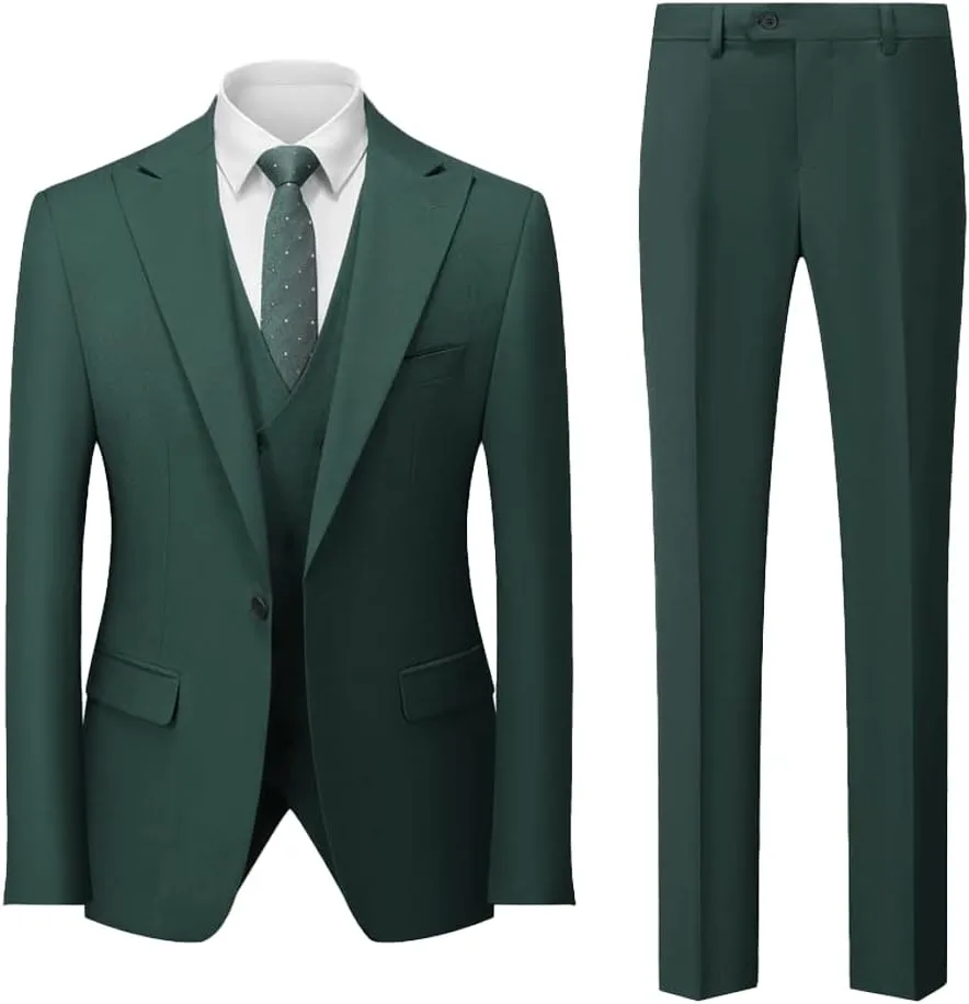 3 PC Mens Groom Tuxedos Slim Fit Wedding Suits for Men Business Suit Jacket Vest Pants Prom Party Suits