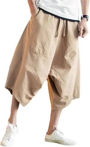 AAPAH Men Harem Pants Mens Summer Cotton Linen Joggers Male Chinese Style Soild Color Calf-Lenght Trousers s6 S