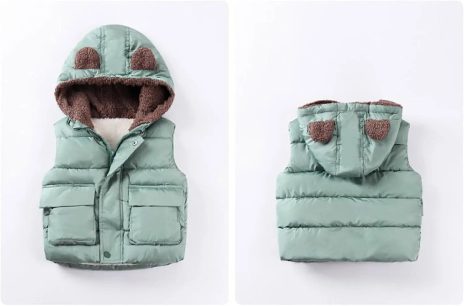 Ac Coats Boys And Girls Fall And Winter Bear Padded Hooded Vest Zipper Cotton Jacket Kid Jackets for Girls