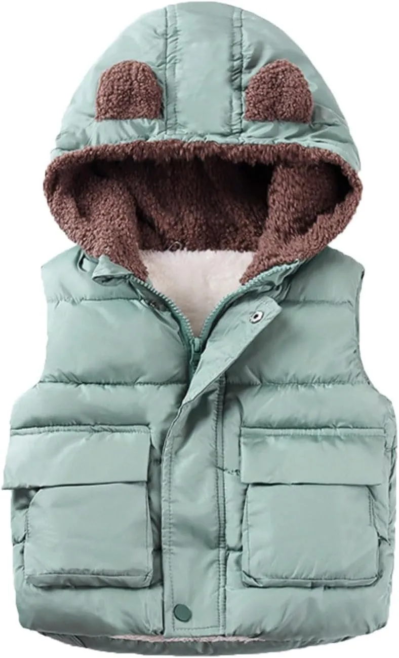 Ac Coats Boys And Girls Fall And Winter Bear Padded Hooded Vest Zipper Cotton Jacket Kid Jackets for Girls