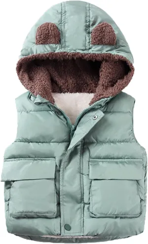 Ac Coats Boys And Girls Fall And Winter Bear Padded Hooded Vest Zipper Cotton Jacket Kid Jackets for Girls