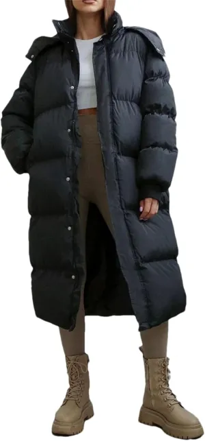Adhdyuud Women Winter Cotton Padded Casual Coat Oversize Solid Over-The-Knee Outwear Jacket