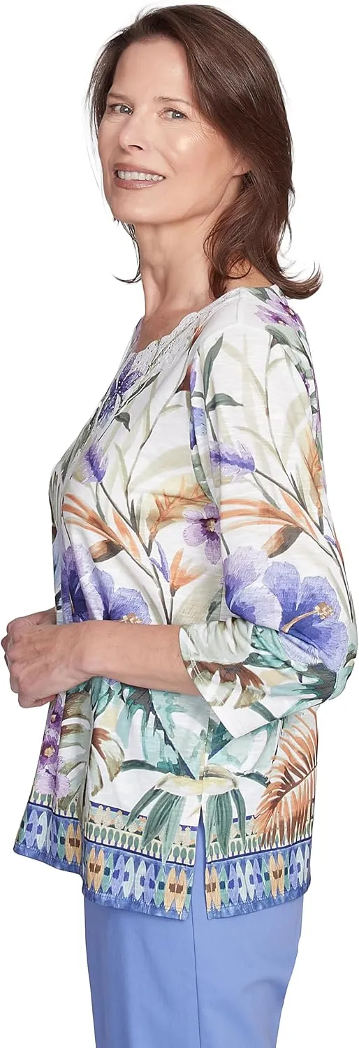 Alfred Dunner Tropical Border Polyester Top