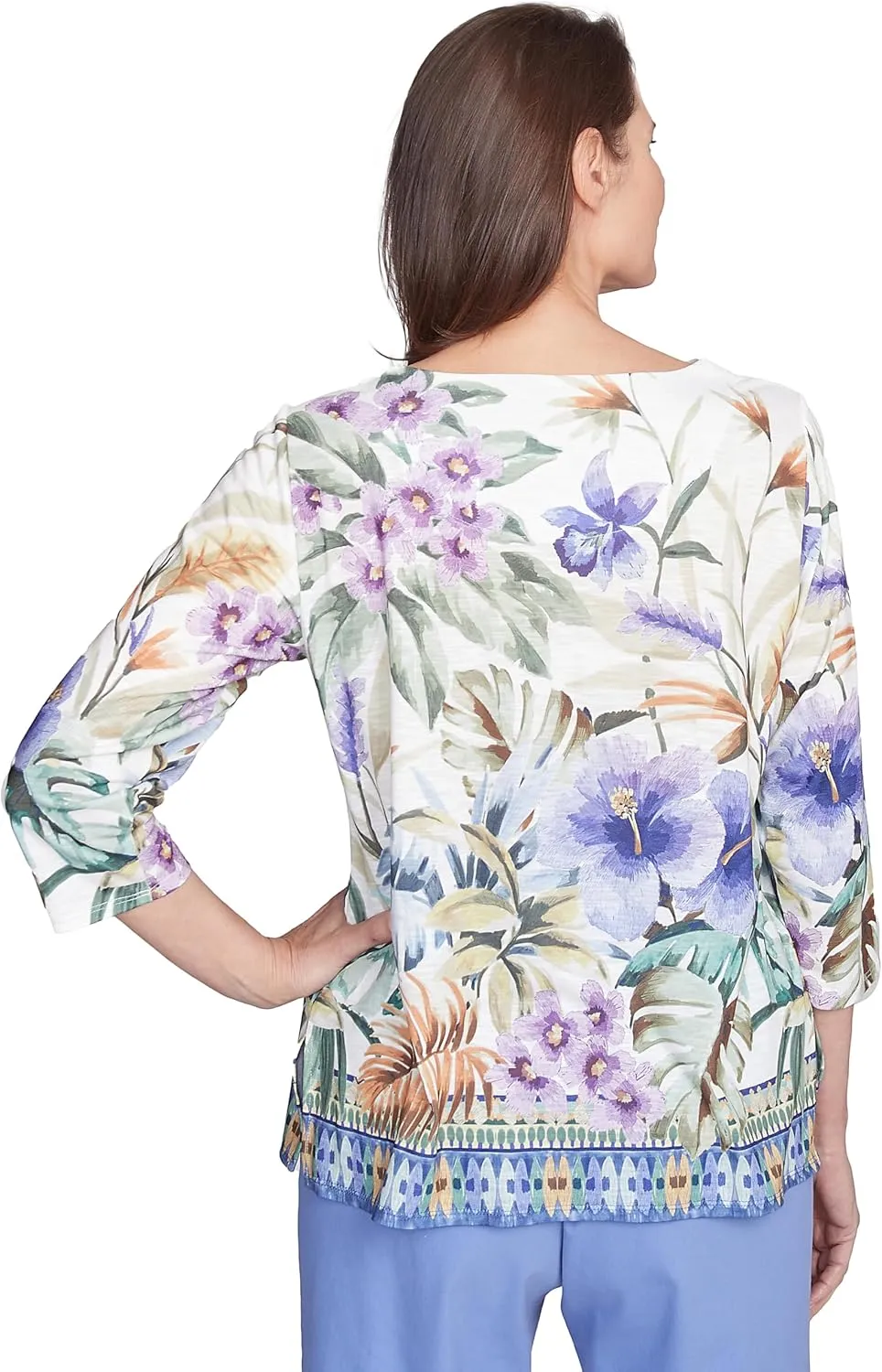Alfred Dunner Tropical Border Polyester Top