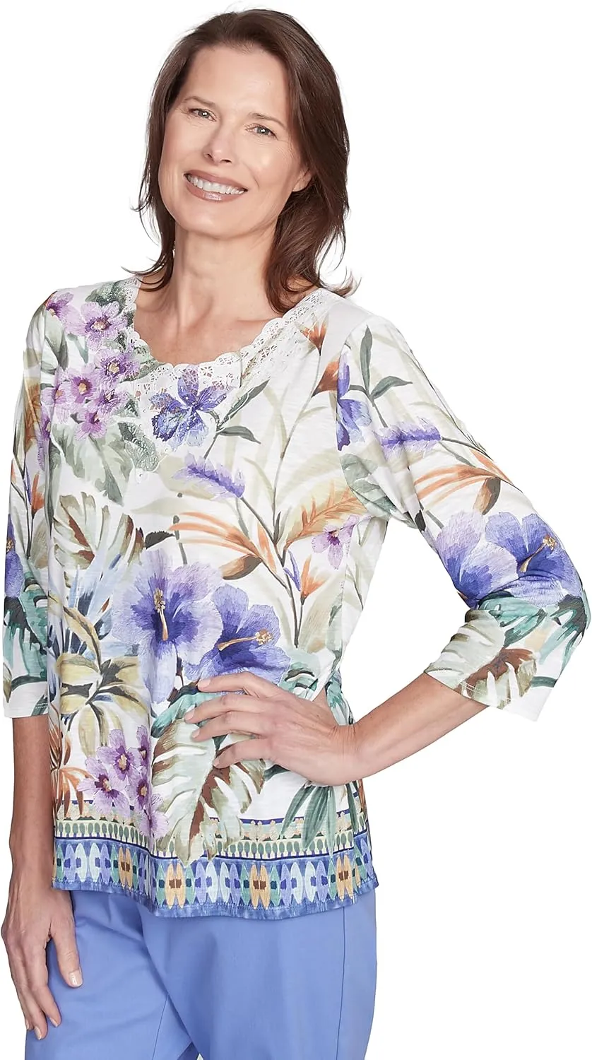 Alfred Dunner Tropical Border Polyester Top
