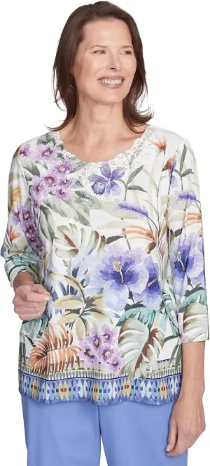 Alfred Dunner Tropical Border Polyester Top