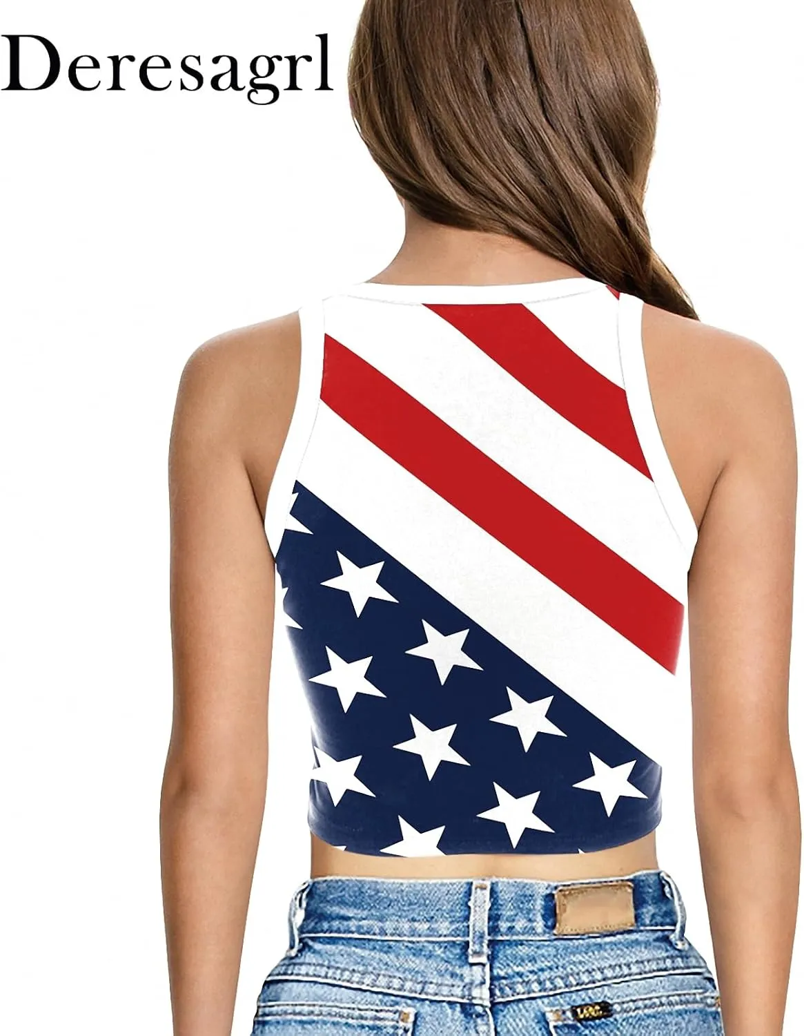 American Flag Crop Tank Tops for Women Patriotic T Shirt USA Shirt Stars Stripes 4th of July Vest Tops