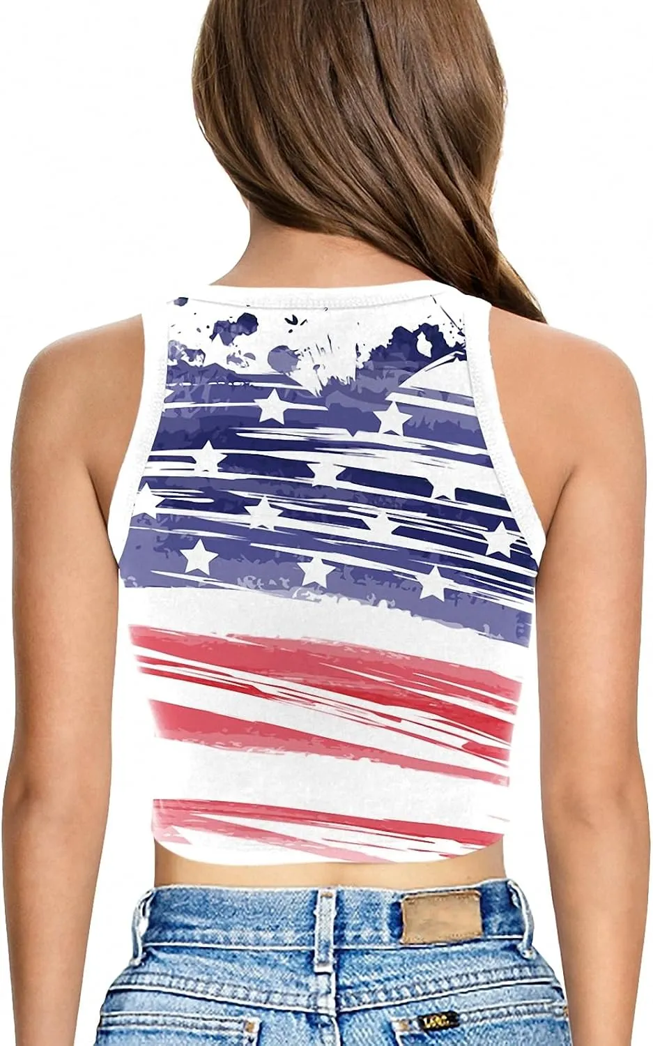 American Flag Crop Tank Tops for Women Patriotic T Shirt USA Shirt Stars Stripes 4th of July Vest Tops