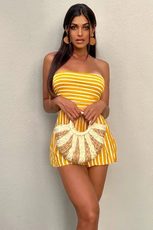 Anchors Up Striped Romper - Mustard/White