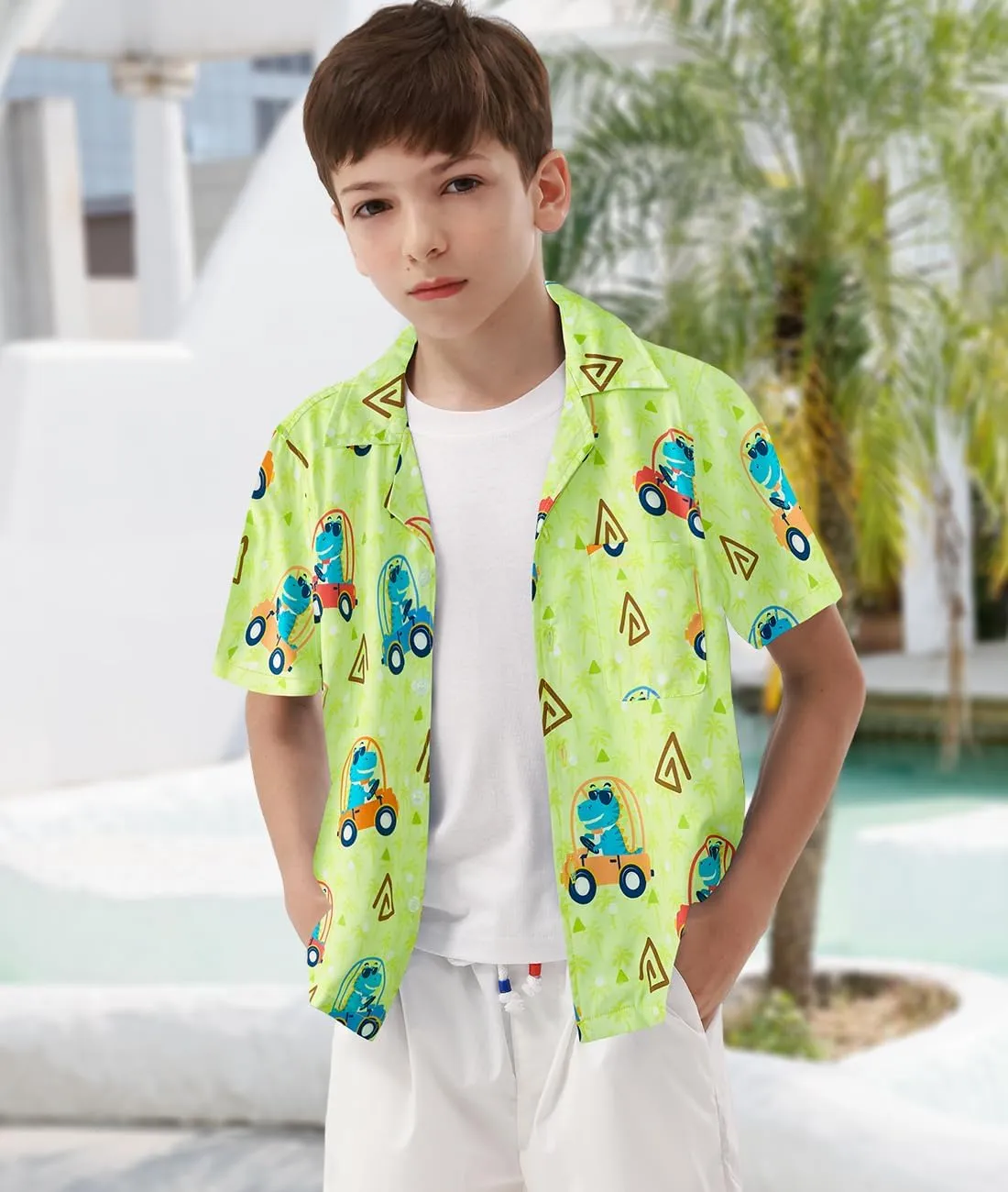 APTRO Boy's Hawaiian Shirt Tropical Beach Casual Summer Shirt with Pocket Short Sleeve 4-15 Years