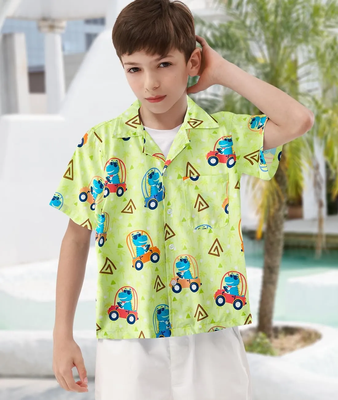 APTRO Boy's Hawaiian Shirt Tropical Beach Casual Summer Shirt with Pocket Short Sleeve 4-15 Years