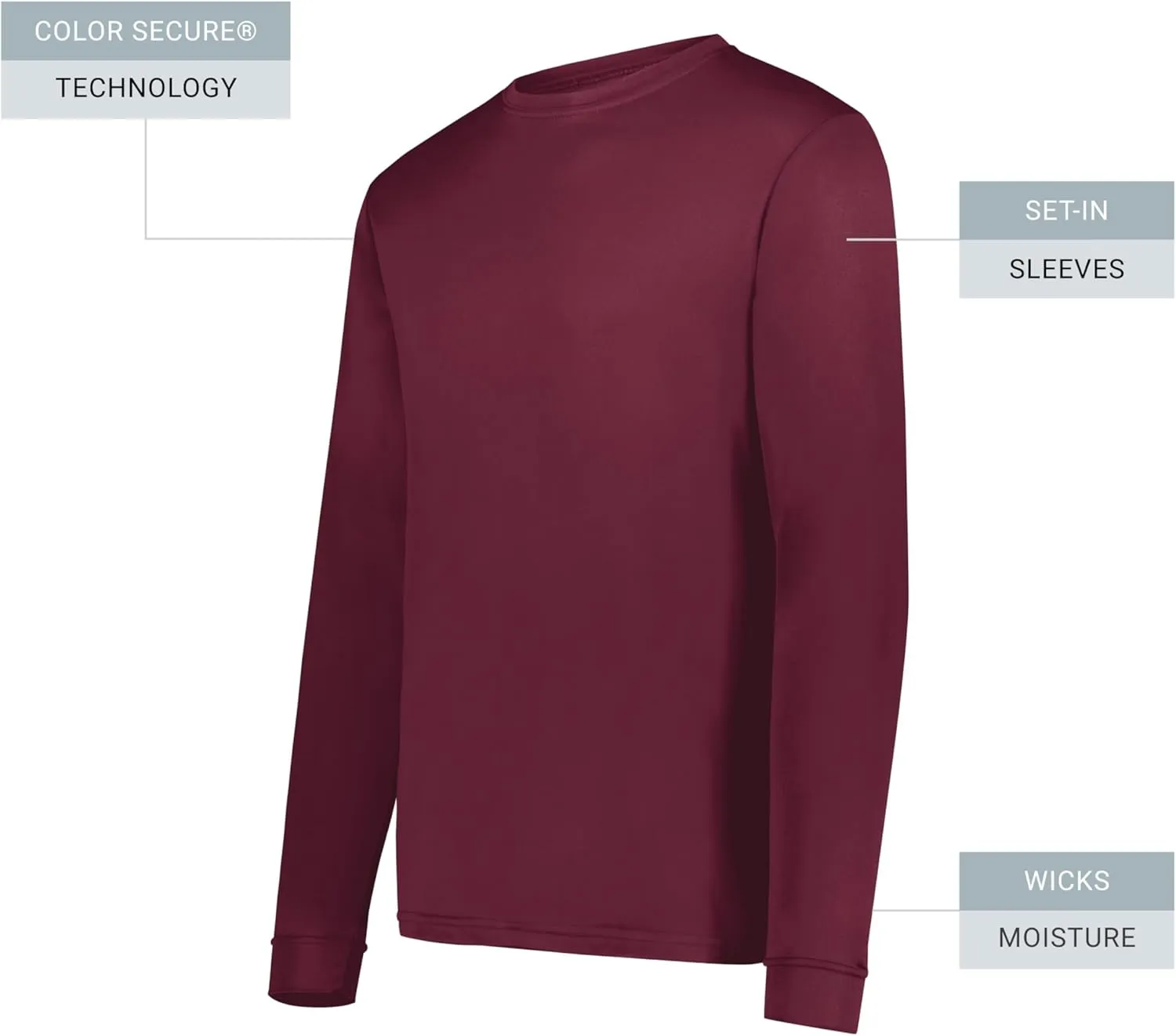 Augusta Sportswear Wicking Long Sleeve Sun Protection Athletic Shirt for Running, Hiking, Fishing, and Outdoor Activities