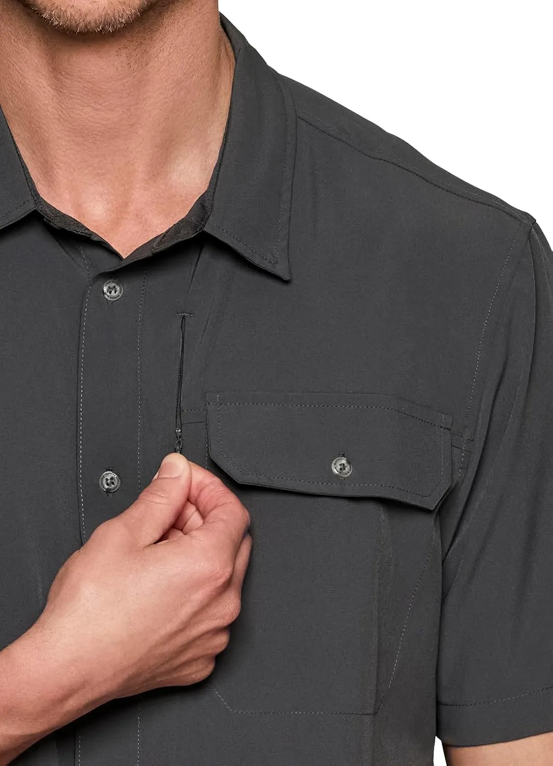 Avalanche Short Sleeve Hiking Shirt for Men, Quick Drying Woven Lightweight Button-Up Shirt with Collar, Pockets