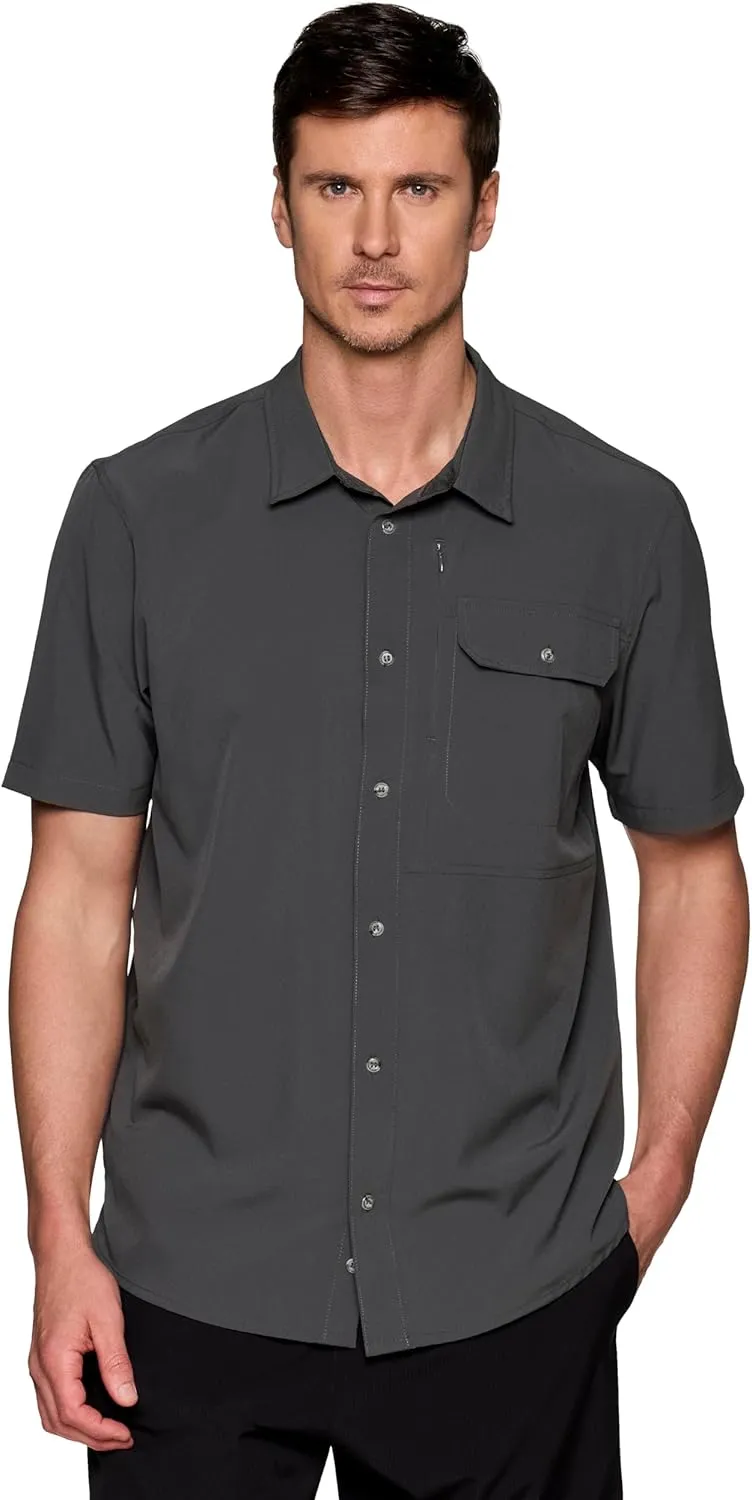 Avalanche Short Sleeve Hiking Shirt for Men, Quick Drying Woven Lightweight Button-Up Shirt with Collar, Pockets
