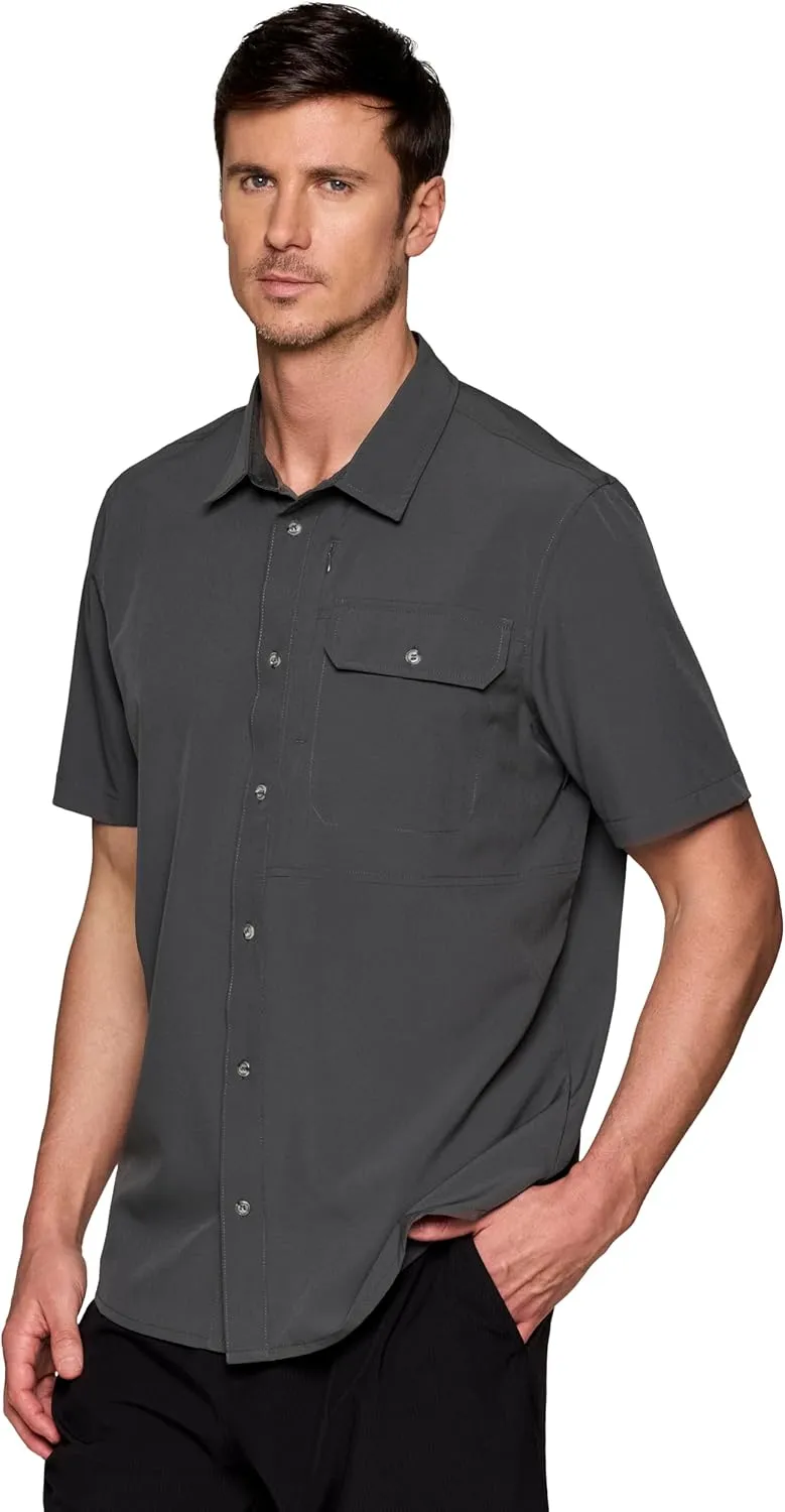 Avalanche Short Sleeve Hiking Shirt for Men, Quick Drying Woven Lightweight Button-Up Shirt with Collar, Pockets