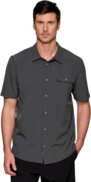 Avalanche Short Sleeve Hiking Shirt for Men, Quick Drying Woven Lightweight Button-Up Shirt with Collar, Pockets