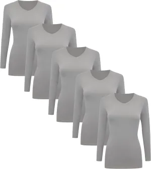 BaHoki Essentials Long Sleeve V-Neck Undershirts - Great Stretch and Layering Piece - 5 Pack