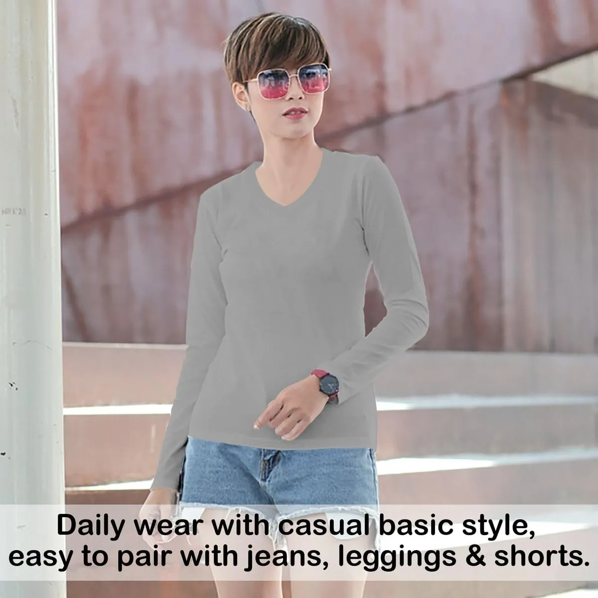 BaHoki Essentials Long Sleeve V-Neck Undershirts - Great Stretch and Layering Piece - 5 Pack