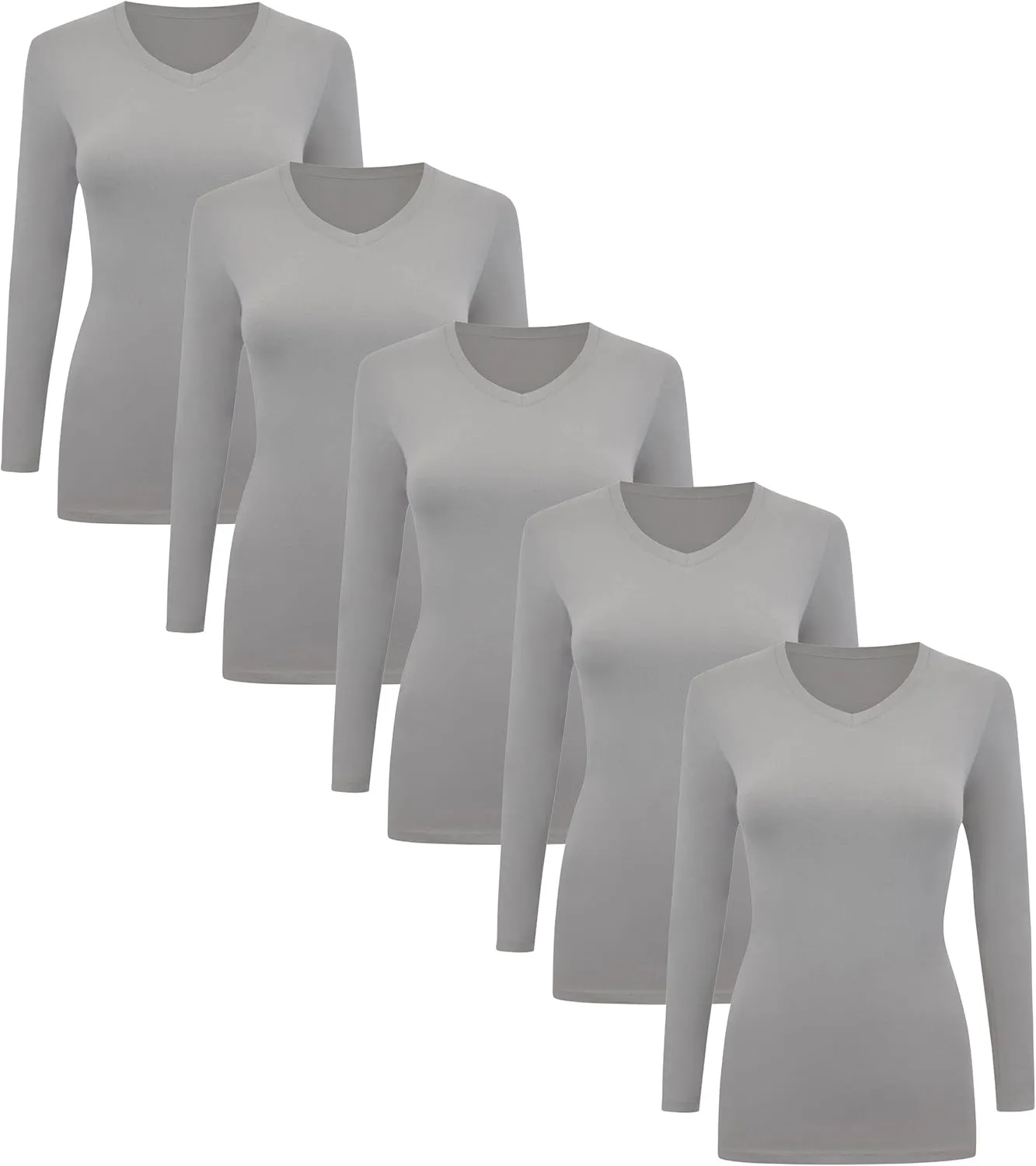 BaHoki Essentials Long Sleeve V-Neck Undershirts - Great Stretch and Layering Piece - 5 Pack