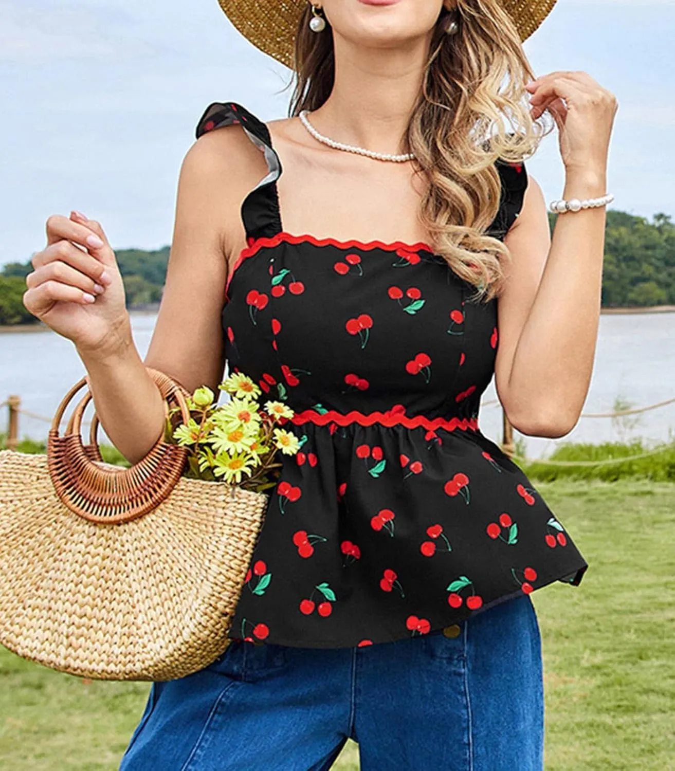 Belle Poque Womens Summer Cute Tops Square Neck Peplum Top Babydoll Ruffle Sleeveless Top Vintage Tops Trendy 2025