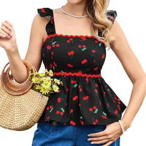 Belle Poque Womens Summer Cute Tops Square Neck Peplum Top Babydoll Ruffle Sleeveless Top Vintage Tops Trendy 2025
