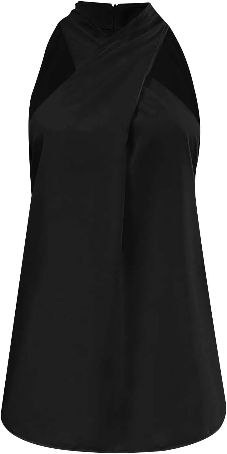 Binmer Womens Crisscross Halter Tops Summer Fashion Blouse Off Shoulder Sleeveless Shirts Casual Loose Solid Tunic Vest Camis