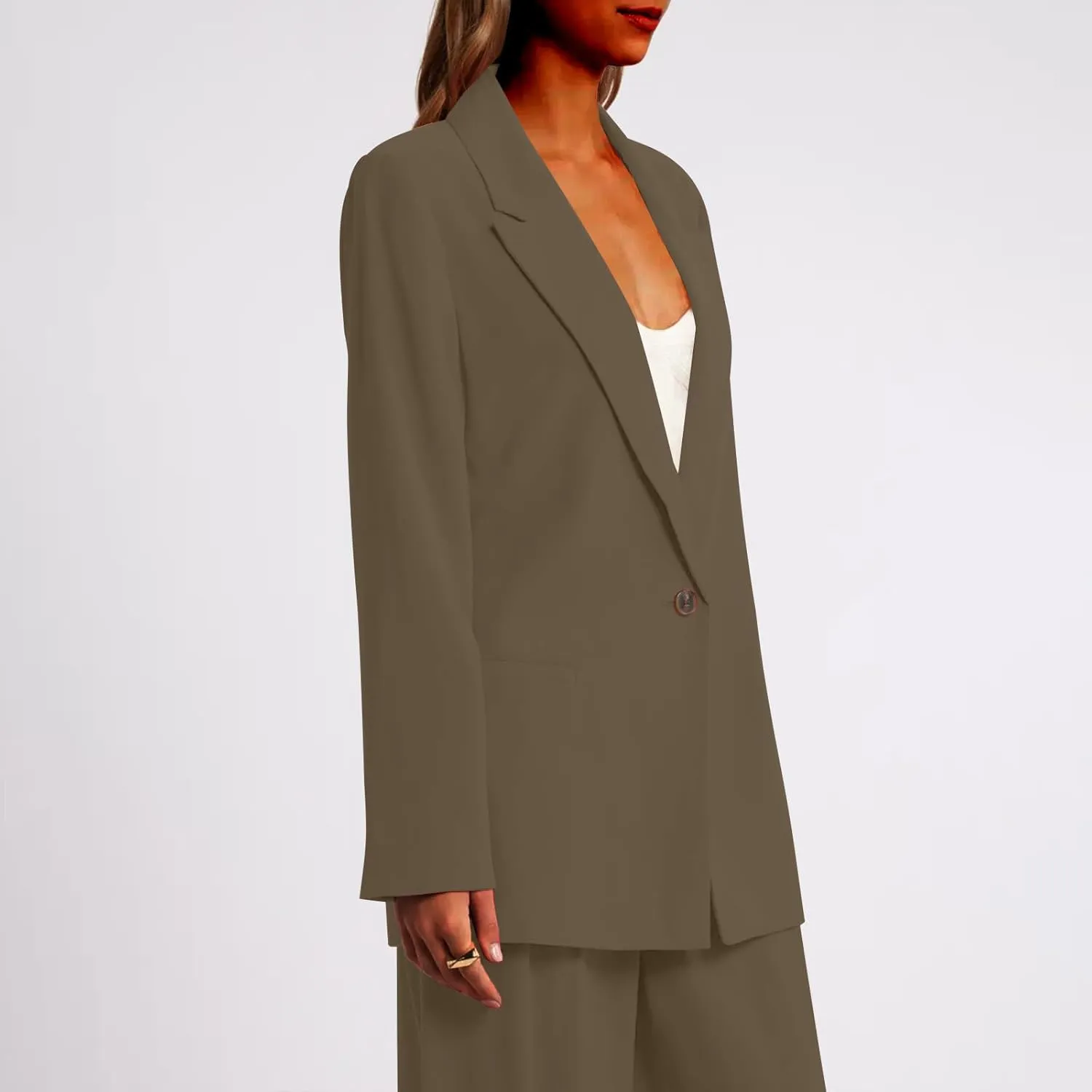 Blazer Jackets for Women Long Sleeved Relaxed Fit Office Work Suit Jackets Solid Lapel Open Front Coat with Pockets