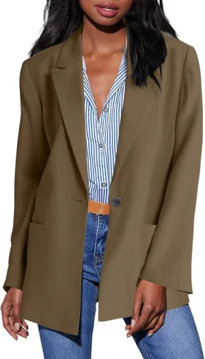 Blazer Jackets for Women Long Sleeved Relaxed Fit Office Work Suit Jackets Solid Lapel Open Front Coat with Pockets