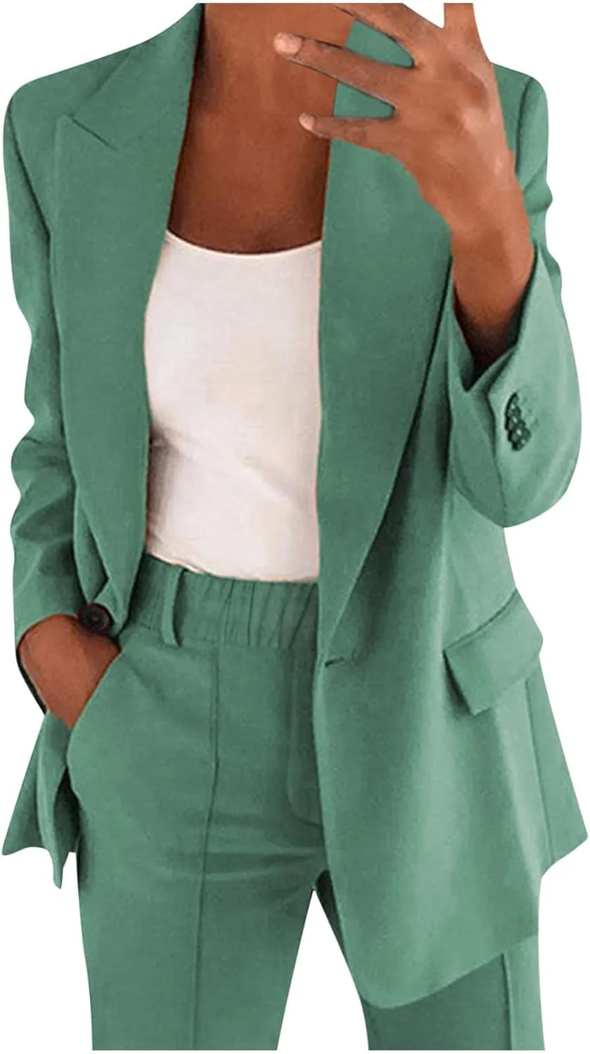 Blazer Sets Women 2 Piece Outfits Dressy Pant Suits Business Casual Outfits Loose Straight Leg Pants Work Clothing Set