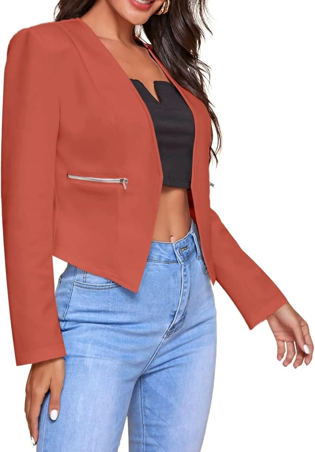 Blazers for Women Bussiness Casual Cropped Open Front Blazer Jacket Long Sleeves Dressy Work Suite Jackets with Pockets