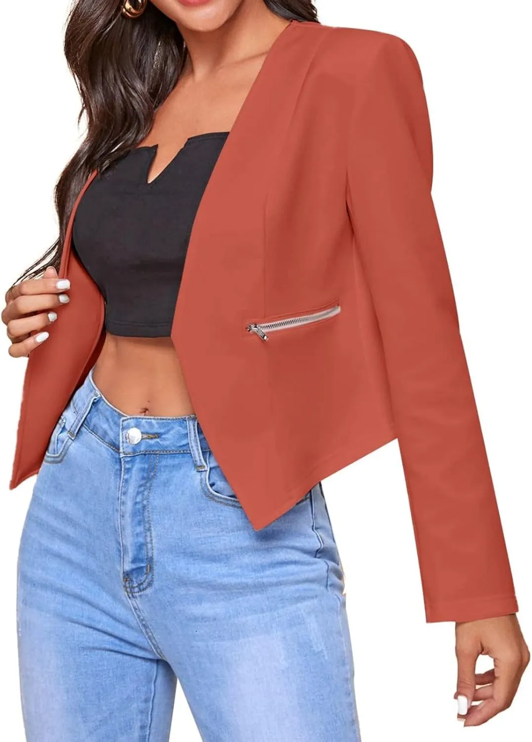Blazers for Women Bussiness Casual Cropped Open Front Blazer Jacket Long Sleeves Dressy Work Suite Jackets with Pockets