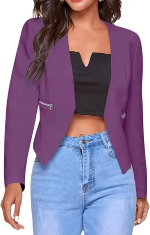 Blazers for Women Bussiness Casual Cropped Open Front Blazer Jacket Long Sleeves Dressy Work Suite Jackets with Pockets