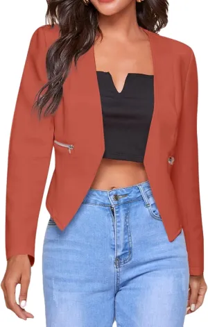 Blazers for Women Bussiness Casual Cropped Open Front Blazer Jacket Long Sleeves Dressy Work Suite Jackets with Pockets