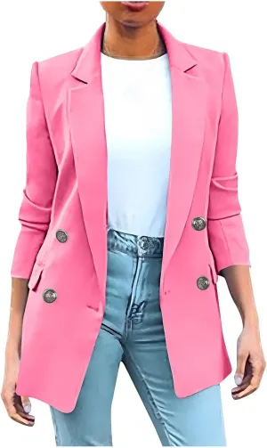 Blazers for Women Plus Size Lightweight Double Breasted Long Sleeve Suits Jackets Business Casual Work Blazer Pockets