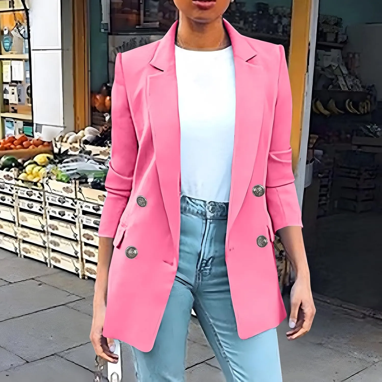 Blazers for Women Plus Size Lightweight Double Breasted Long Sleeve Suits Jackets Business Casual Work Blazer Pockets