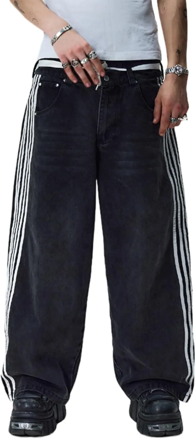 Boyfriend Jeans for Women Y2K Fashion Striped High Waist Wide Leg Denim Pants Casual Vintage Baggy Streetwear Jeans