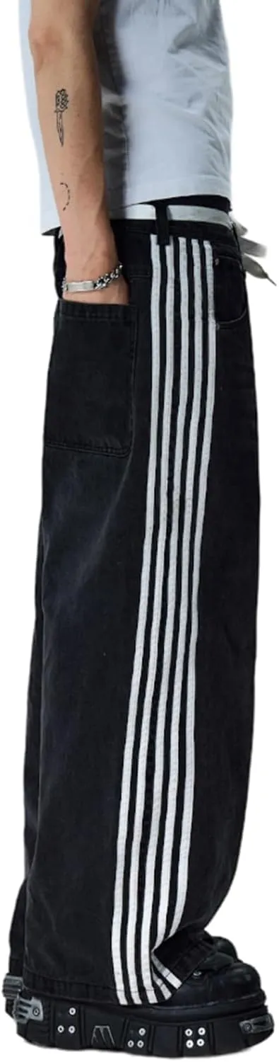 Boyfriend Jeans for Women Y2K Fashion Striped High Waist Wide Leg Denim Pants Casual Vintage Baggy Streetwear Jeans
