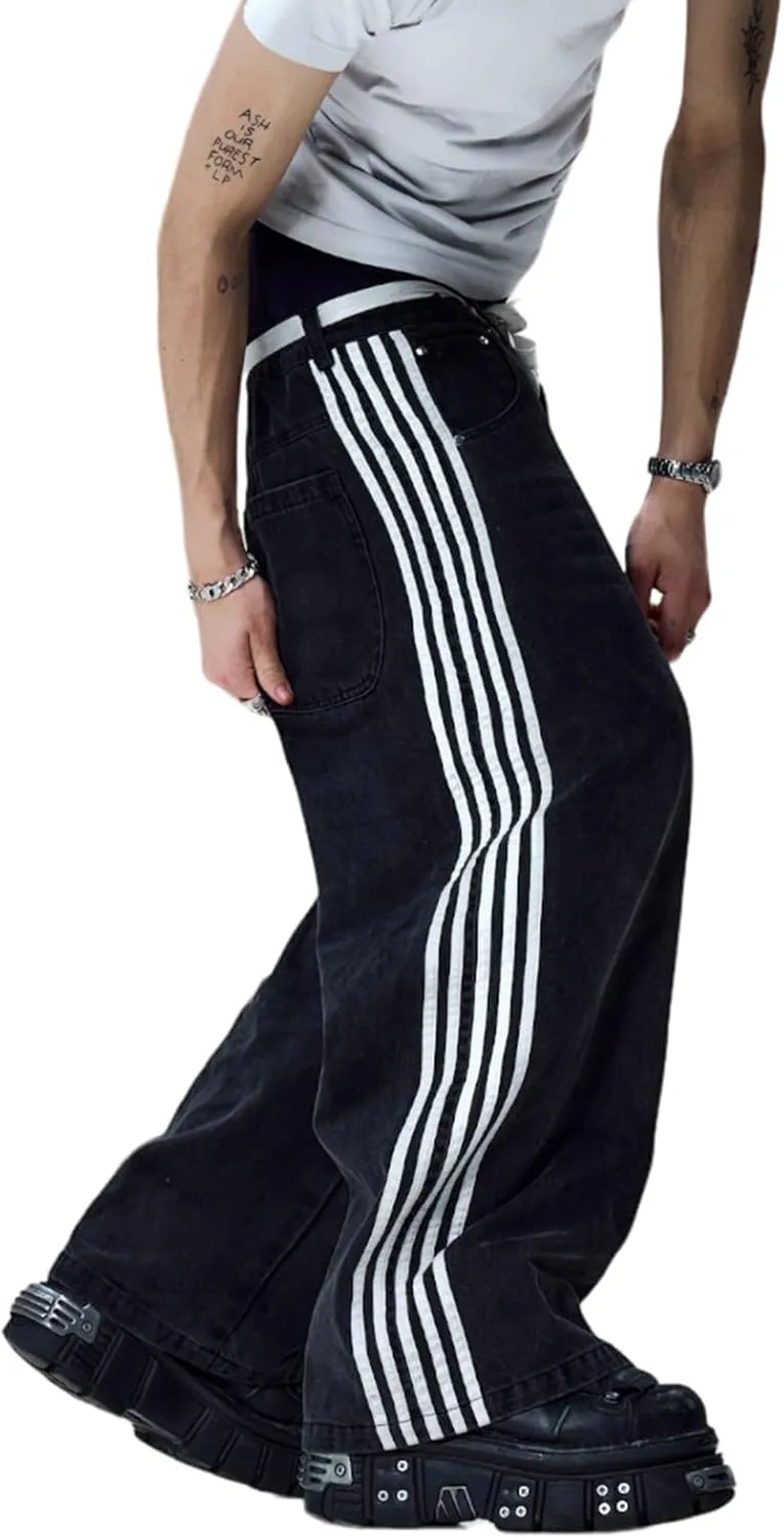 Boyfriend Jeans for Women Y2K Fashion Striped High Waist Wide Leg Denim Pants Casual Vintage Baggy Streetwear Jeans