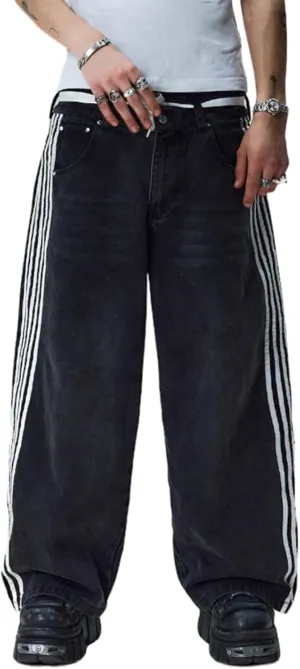 Boyfriend Jeans for Women Y2K Fashion Striped High Waist Wide Leg Denim Pants Casual Vintage Baggy Streetwear Jeans