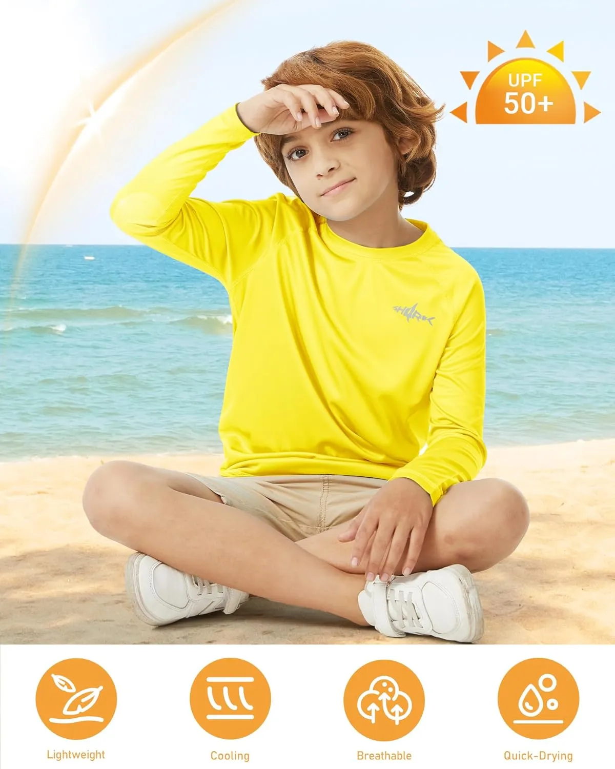 Boys Rash Guard Long Sleeve UPF 50  Fishing Shirt Kids Sun Protection Swim Shirts Youth SPF Quick Dry Shirt