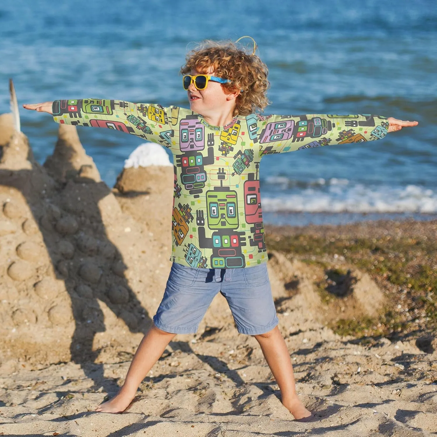 Boys Rash Guard Long Sleeve UPF 50  Sun Protection Boys Swim Shirt Quick Dry Shirt for 3-12 Years