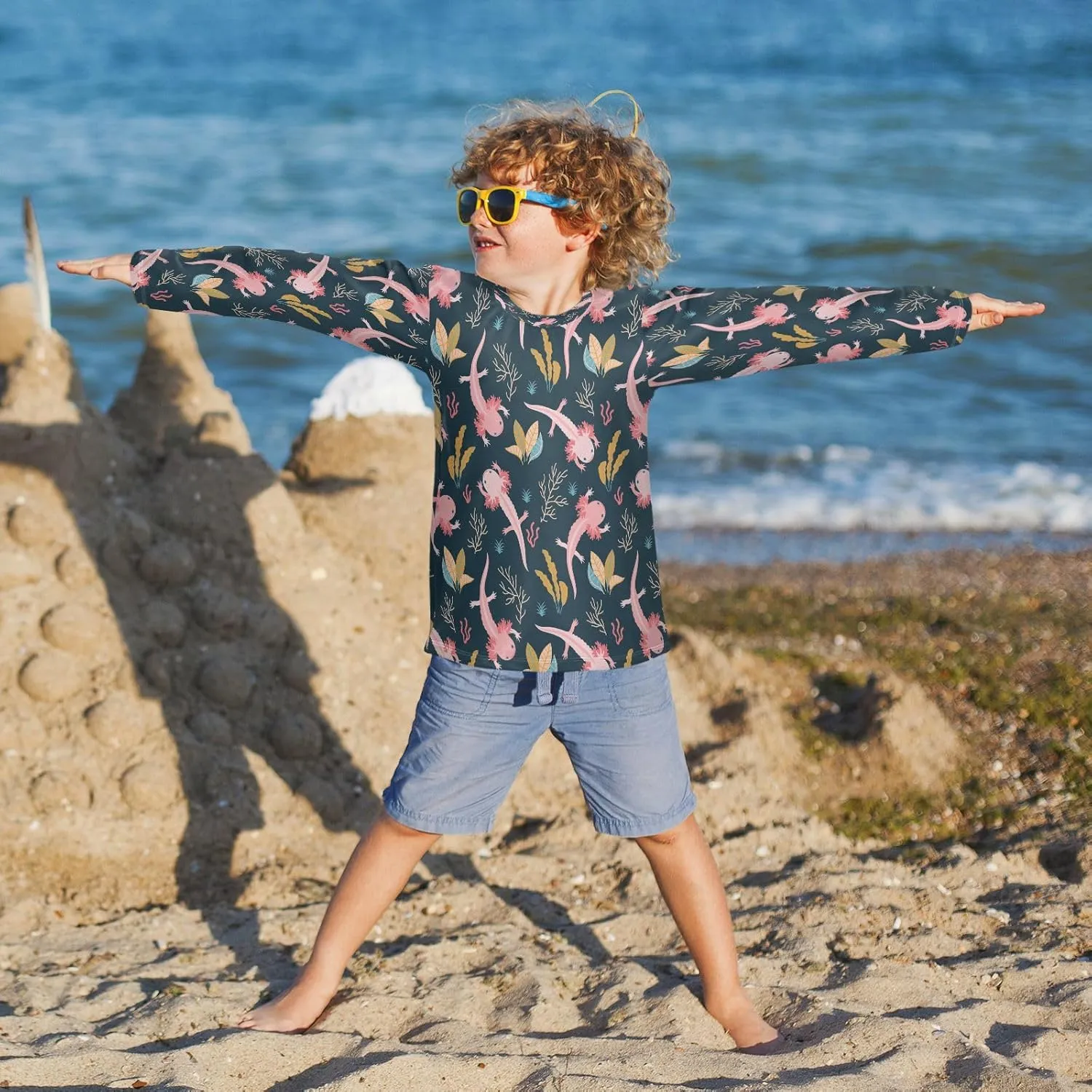 Boys Rash Guard Long Sleeve UPF 50  Sun Protection Boys Swim Shirt Quick Dry Shirt for 3-12 Years