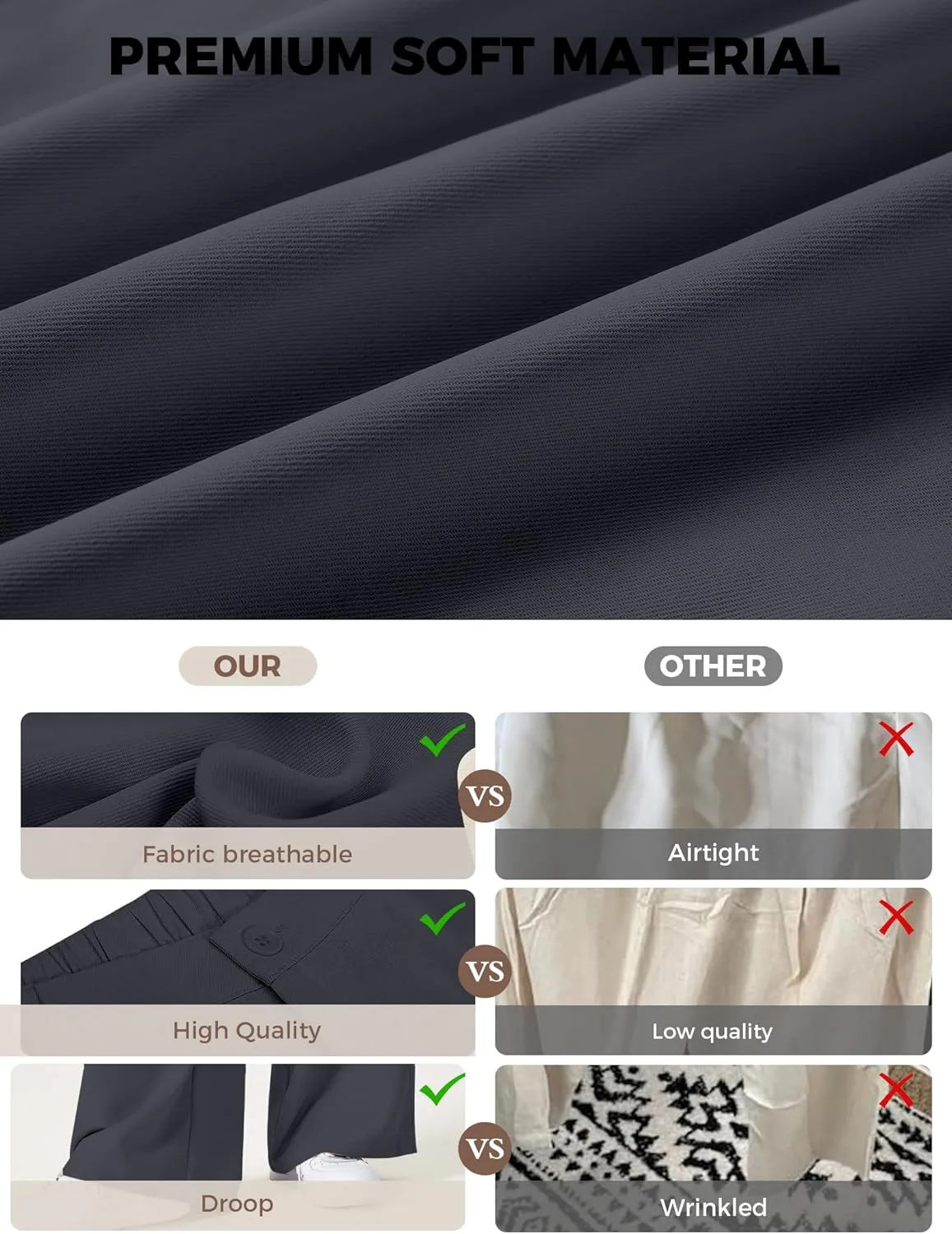Buauty Womens Wide Leg Pants High Stretchy Waisted Dress Pants Business Casual Work Trousers Dressy Outfits with Pockets