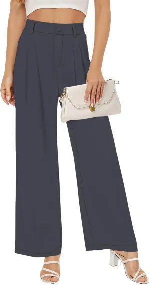 Buauty Womens Wide Leg Pants High Stretchy Waisted Dress Pants Business Casual Work Trousers Dressy Outfits with Pockets