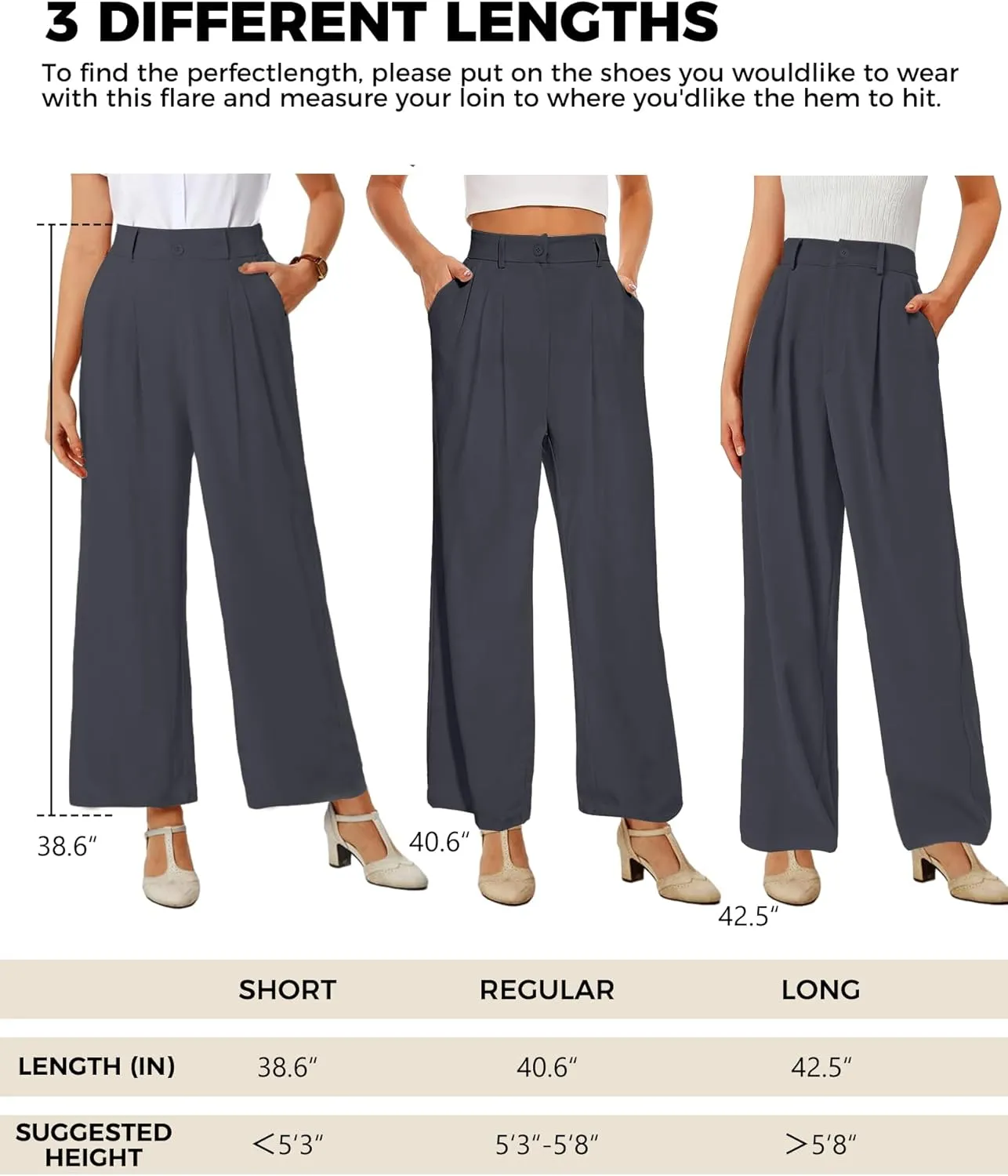 Buauty Womens Wide Leg Pants High Stretchy Waisted Dress Pants Business Casual Work Trousers Dressy Outfits with Pockets
