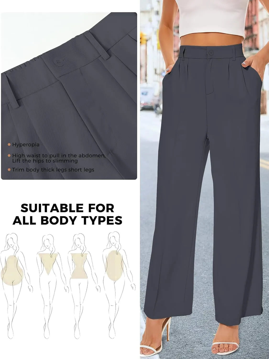 Buauty Womens Wide Leg Pants High Stretchy Waisted Dress Pants Business Casual Work Trousers Dressy Outfits with Pockets