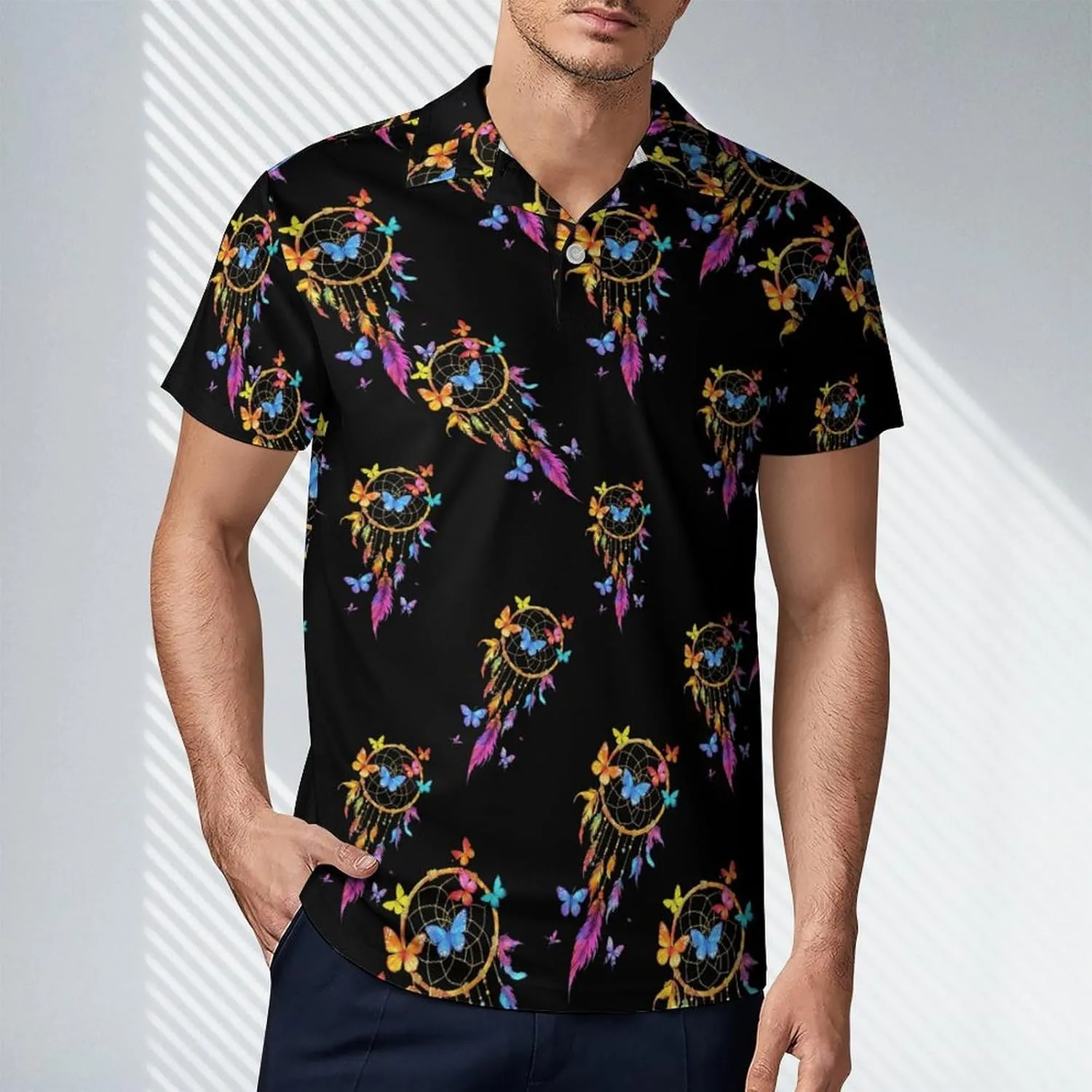 Butterfly Dream Catchers Men's Polo-Shirt Regular-Fit Short Sleeve Sports Quick Dry Golf Tennis T-Shirt