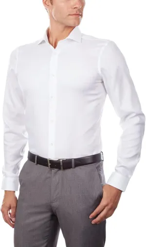 Calvin Klein Men's Non Iron Stretch Slim Fit Unsolid Solid Dress Shirt Shirt, White, 15.5" Neck 34-35" Sleeve