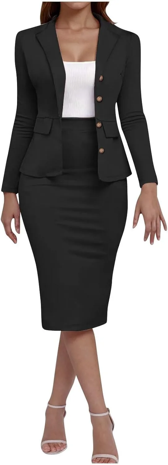 Canbebig Womens Suits 2 Piece Set Lapel Blazer and Pencil Skirt Dressy Suits Business Skirt Suits Work Office Fashion Outfits