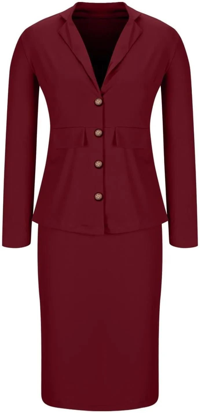 Canbebig Womens Suits 2 Piece Set Lapel Blazer and Pencil Skirt Dressy Suits Business Skirt Suits Work Office Fashion Outfits